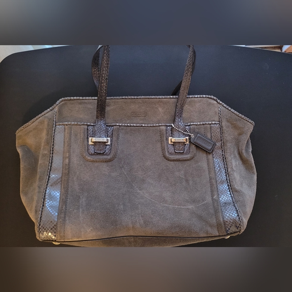 Grey suede Coach purse